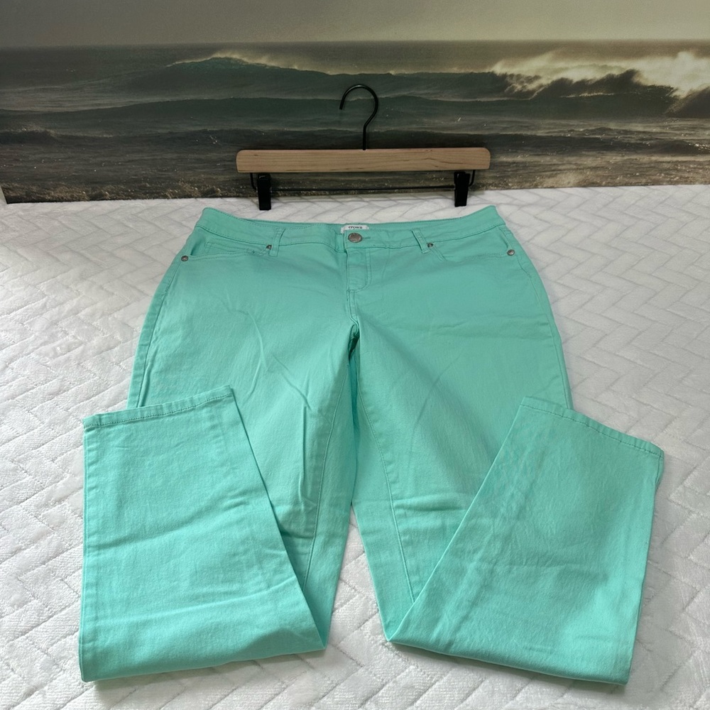 Nice $40 Crown & Ivy for Belk Pastel Mint Green Jeans Jegging Skinny Pants 12 S